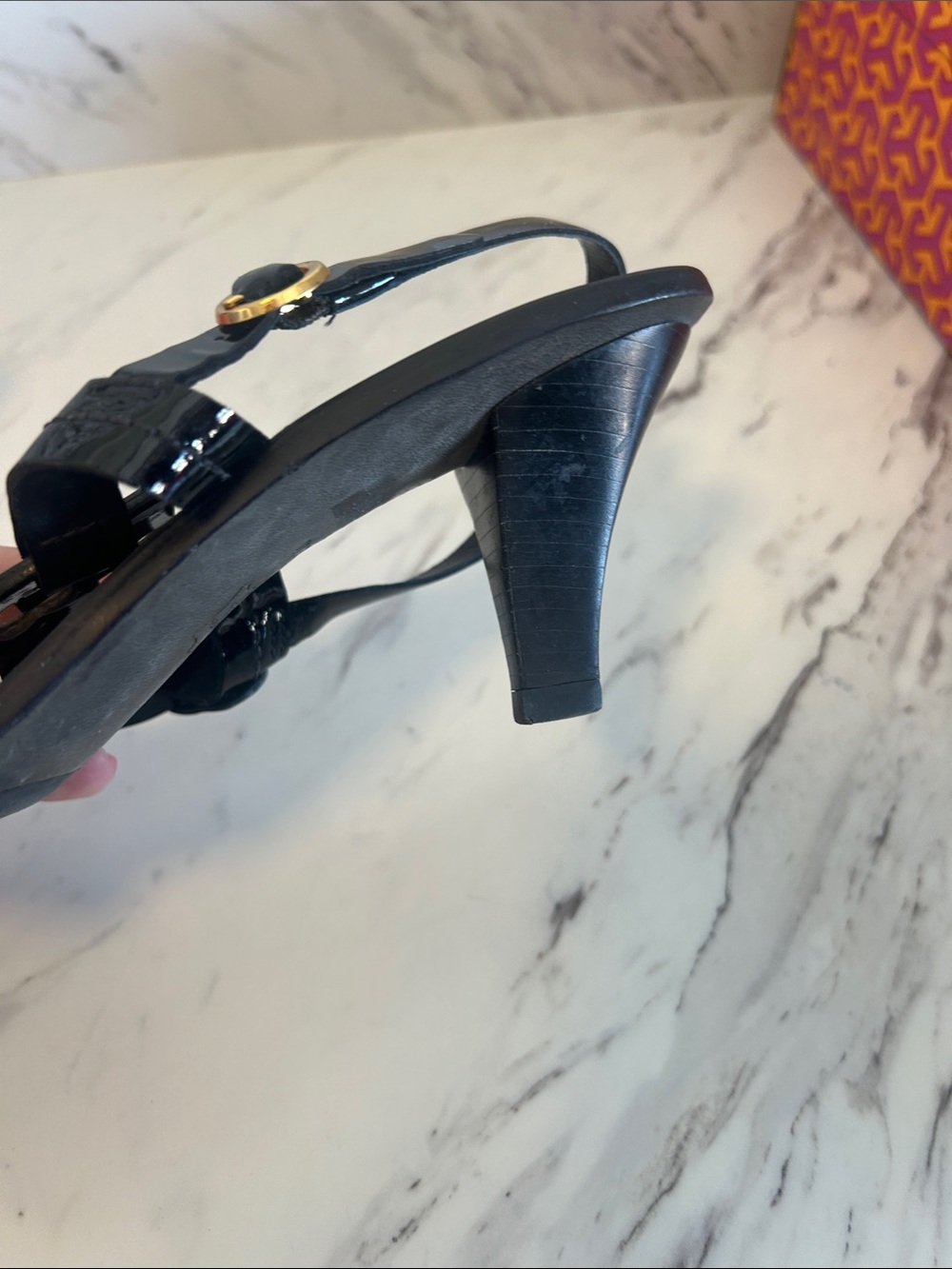 Tory Burch holly black Logo-Sandals with 2 inch heel and Gold Accents - Picture 6 of 10